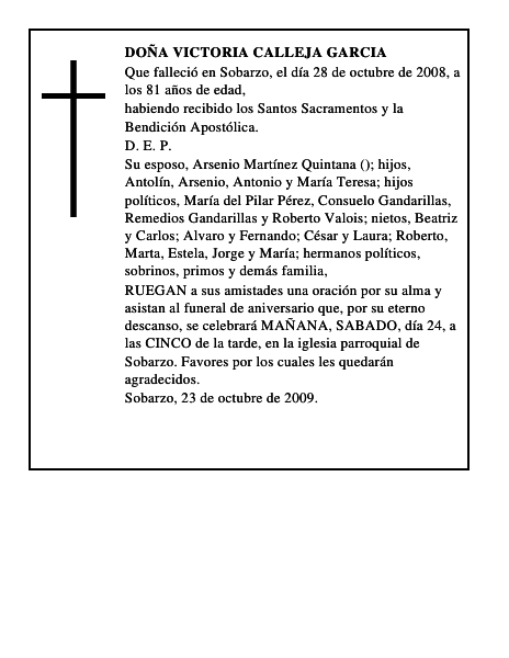 DOÑA VICTORIA CALLEJA GARCIA
