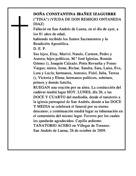 DOÑA CONSTANTINA IBAÑEZ IZAGUIRRE