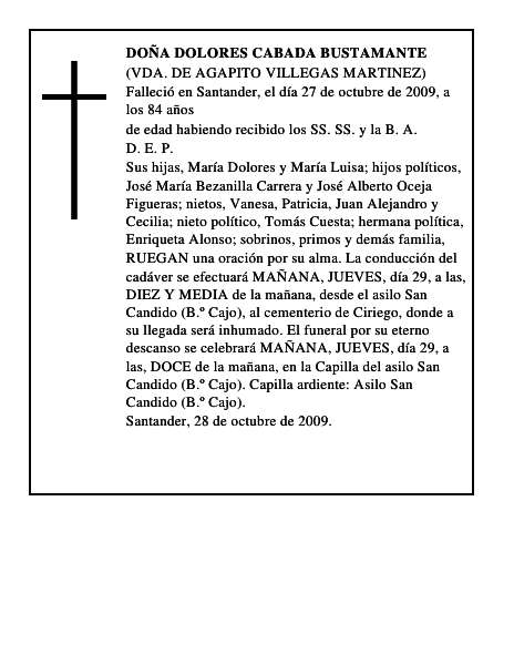 DOÑA DOLORES CABADA BUSTAMANTE