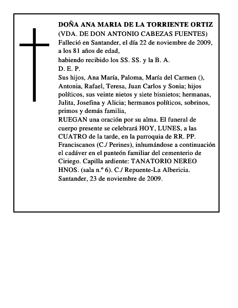 DOÑA ANA MARIA DE LA TORRIENTE ORTIZ