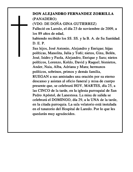 DON ALEJANDRO FERNANDEZ ZORRILLA