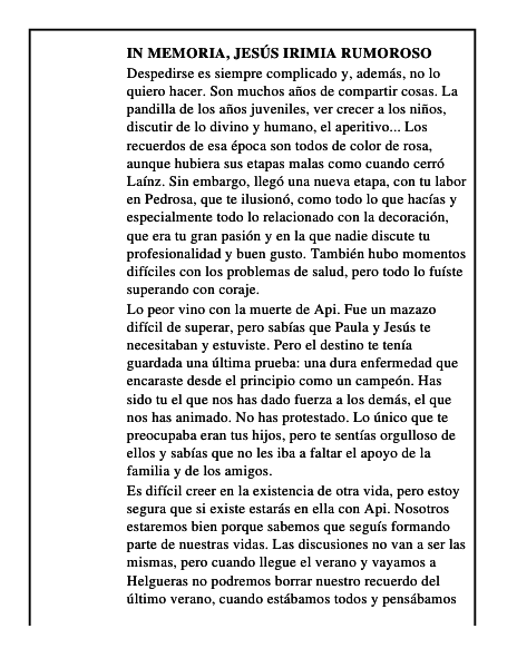 In memoria, Jesús Irimia Rumoroso