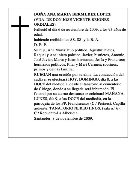 DOÑA ANA MARIA BERMUDEZ LOPEZ