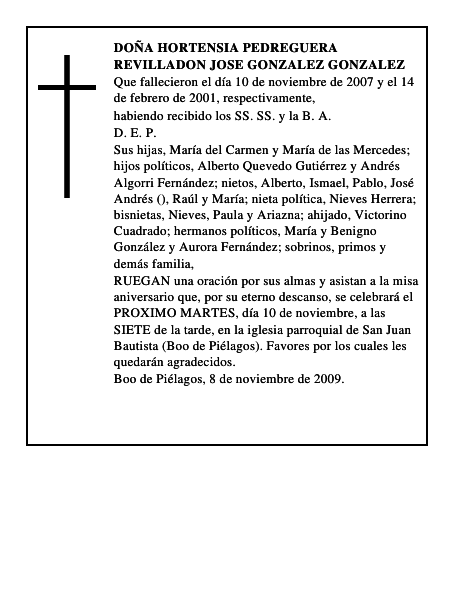 DOÑA HORTENSIA PEDREGUERA REVILLADON JOSE GONZALEZ GONZALEZ