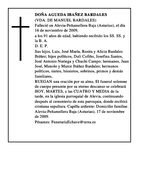 DOÑA AGUEDA IBAÑEZ BARDALES