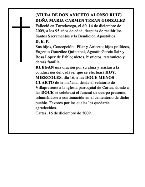 DOÑA MARIA CARMEN TERAN GONZALEZ