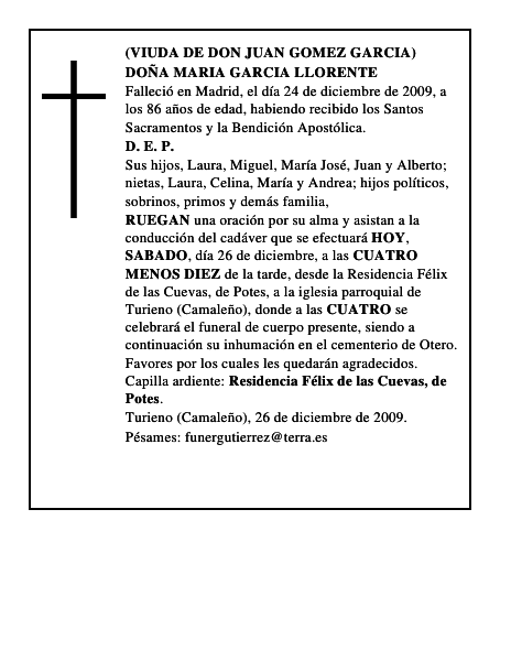 DOÑA MARIA GARCIA LLORENTE