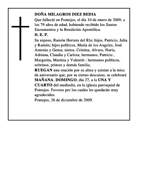 DOÑA MILAGROS DIEZ BEDIA