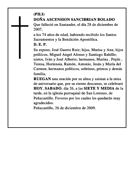 DOÑA ASCENSION SANCIBRIAN BOLADO
