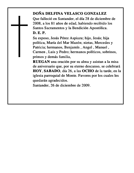 DOÑA DELFINA VELASCO GONZALEZ