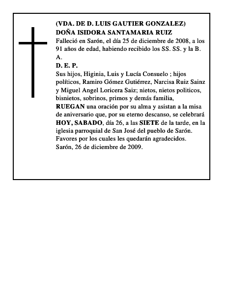 DOÑA ISIDORA SANTAMARIA RUIZ