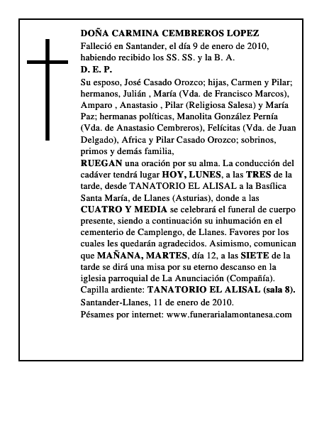 DOÑA CARMINA CEMBREROS LOPEZ