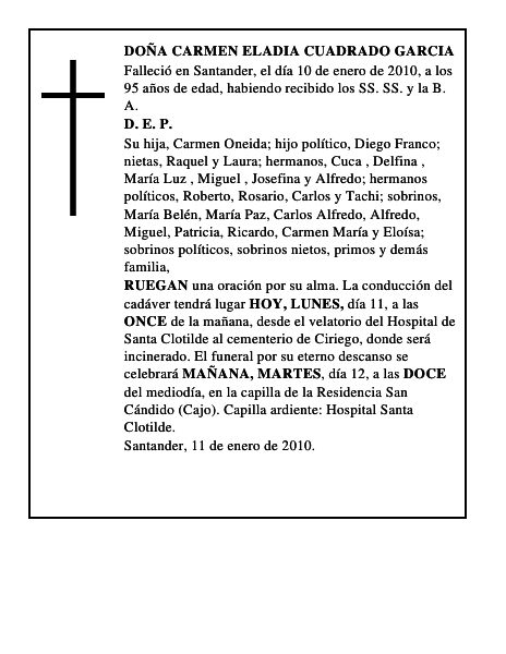 DOÑA CARMEN ELADIA CUADRADO GARCIA
