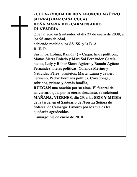 DOÑA MARIA DEL CARMEN AEDO OLAVARRIA
