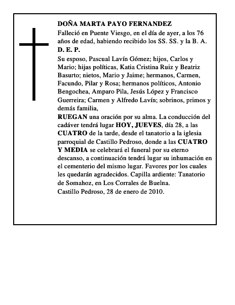 DOÑA MARTA PAYO FERNANDEZ