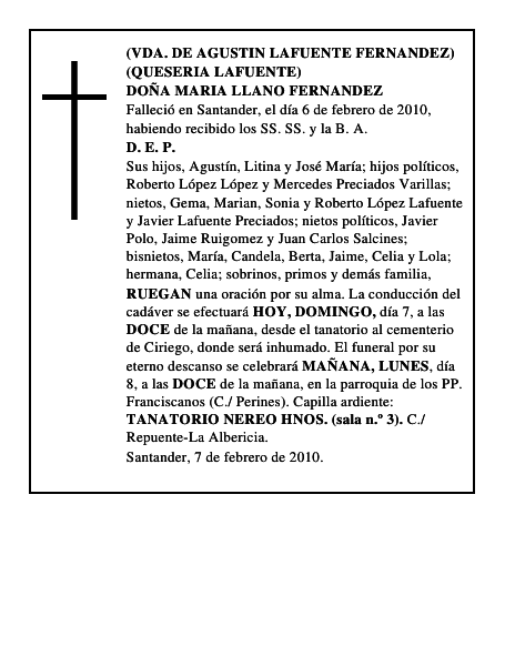 DOÑA MARIA LLANO FERNANDEZ