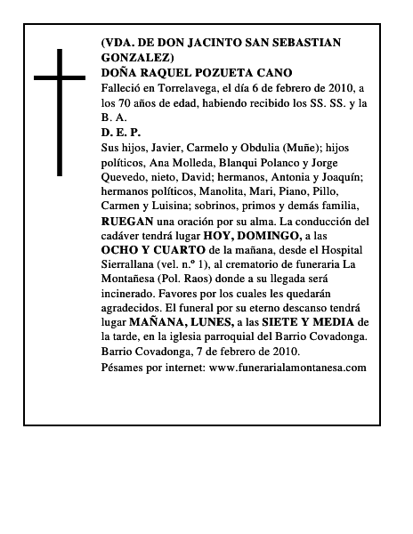 DOÑA RAQUEL POZUETA CANO