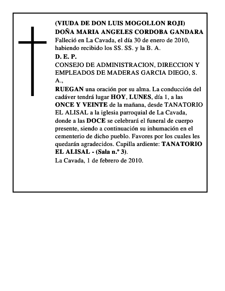 DOÑA MARIA ANGELES CORDOBA GANDARA