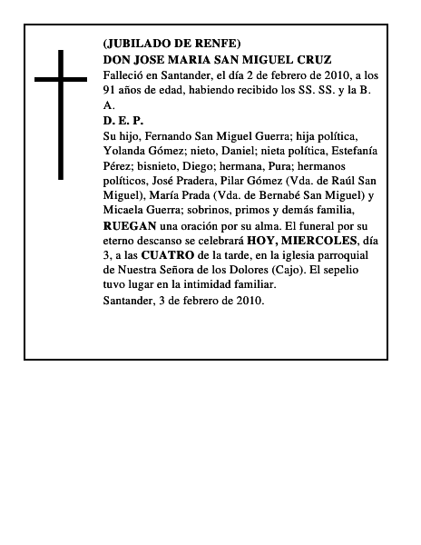 DON JOSE MARIA SAN MIGUEL CRUZ