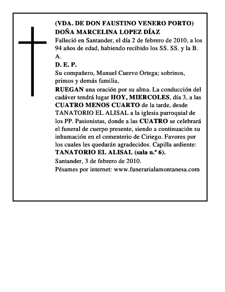 DOÑA MARCELINA LOPEZ DÍAZ