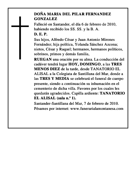 DOÑA MARIA DEL PILAR FERNANDEZ GONZALEZ