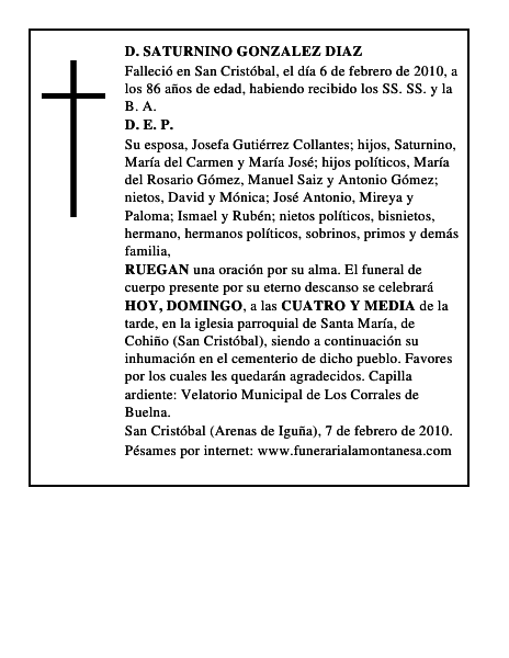 D. SATURNINO GONZALEZ DIAZ
