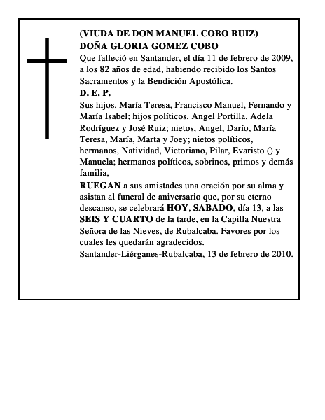 DOÑA GLORIA GOMEZ COBO