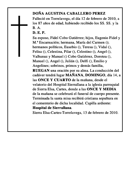 DOÑA AGUSTINA CABALLERO PEREZ