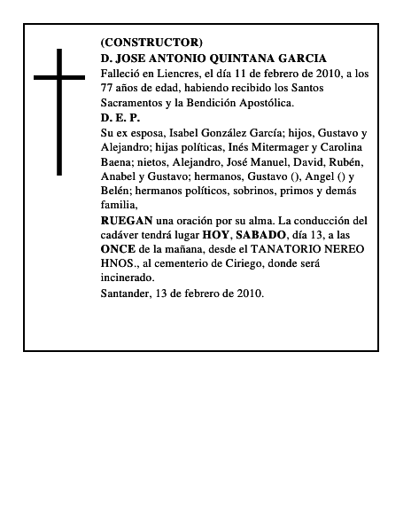 D. JOSE ANTONIO QUINTANA GARCIA