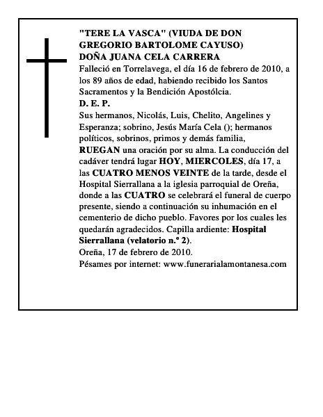 DOÑA JUANA CELA CARRERA