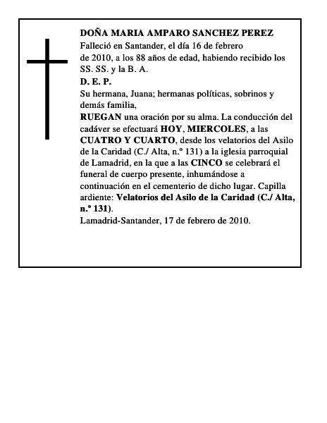 DOÑA MARIA AMPARO SANCHEZ PEREZ