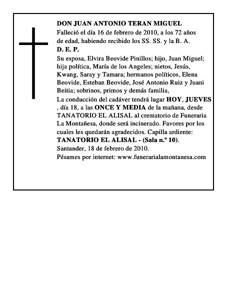 DON JUAN ANTONIO TERAN MIGUEL