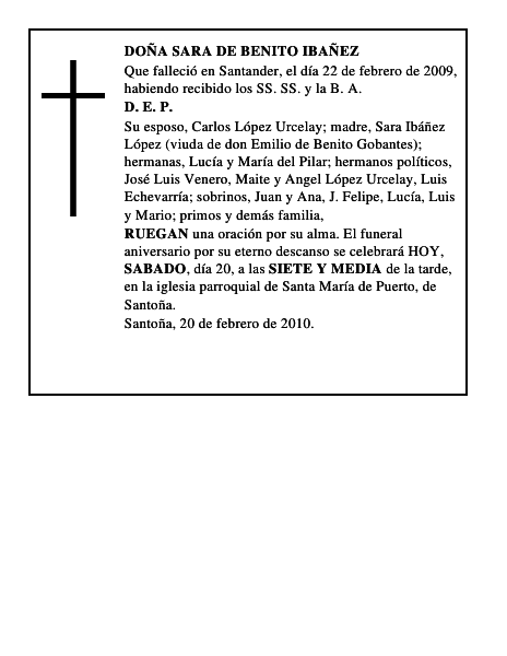 DOÑA SARA DE BENITO IBAÑEZ