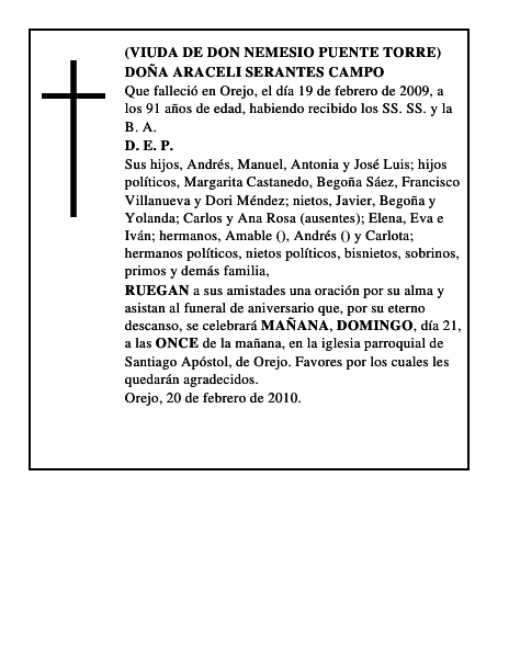DOÑA ARACELI SERANTES CAMPO