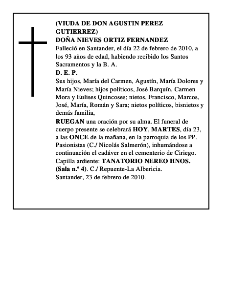 DOÑA NIEVES ORTIZ FERNANDEZ