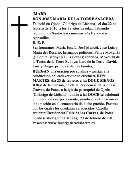 DON JOSE MARIA DE LA TORRE SALCEDA
