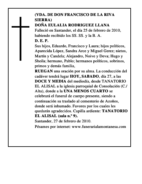 DOÑA EULALIA RODRIGUEZ LLANA