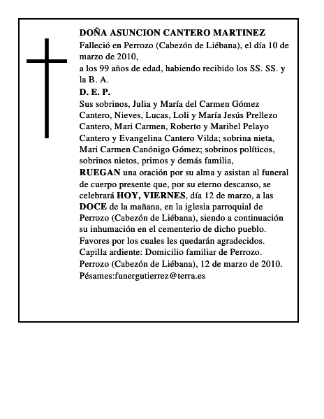 DOÑA ASUNCION CANTERO MARTINEZ