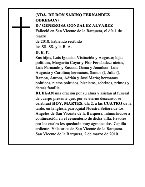 D.ª GENEROSA GONZALEZ ALVAREZ