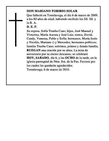 DON MARIANO TORIBIO SOLAR