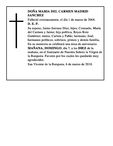 DOÑA MARIA DEL CARMEN MADRID SANCHEZ