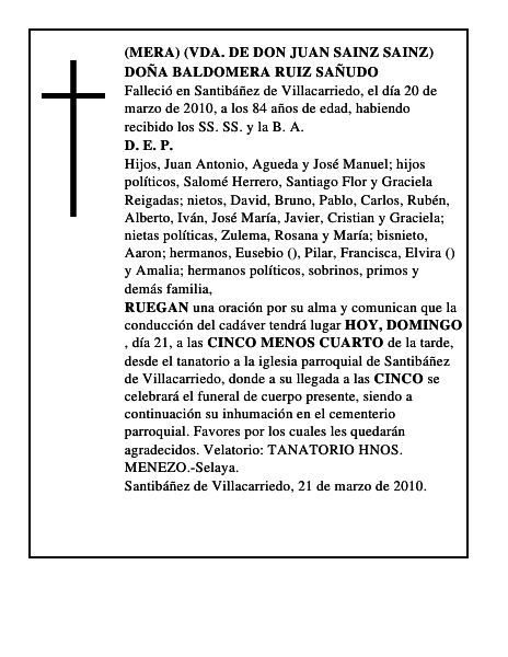 DOÑA BALDOMERA RUIZ SAÑUDO