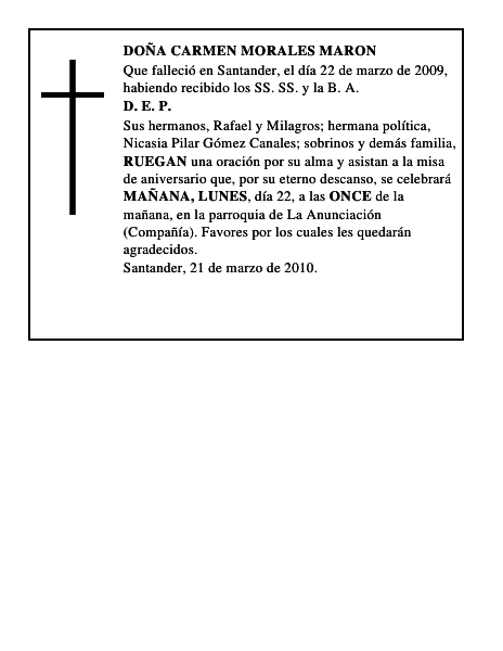 DOÑA CARMEN MORALES MARON