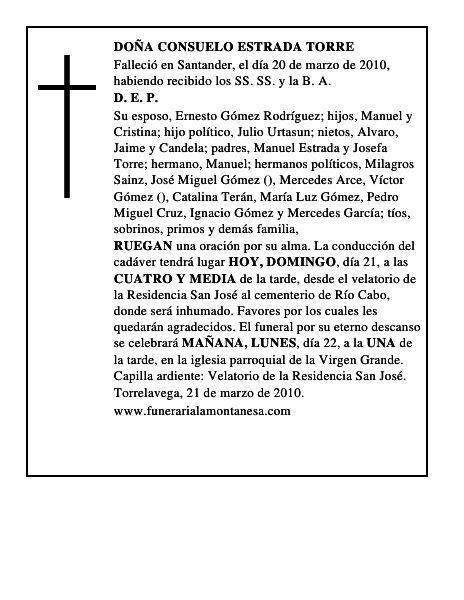 DOÑA CONSUELO ESTRADA TORRE
