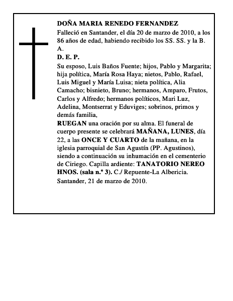 DOÑA MARIA RENEDO FERNANDEZ