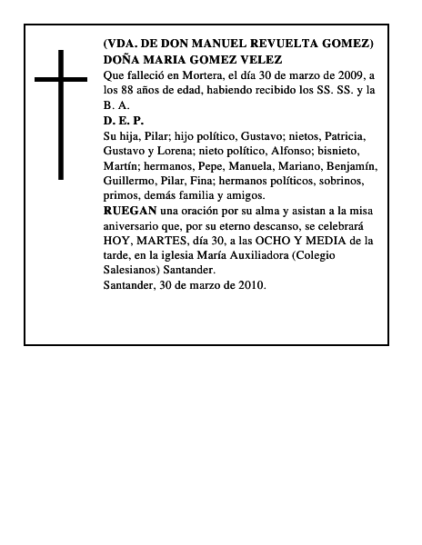DOÑA MARIA GOMEZ VELEZ