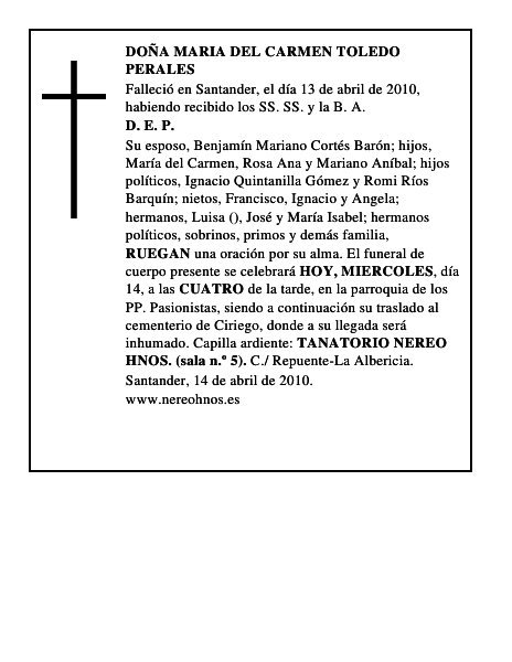 DOÑA MARIA DEL CARMEN TOLEDO PERALES