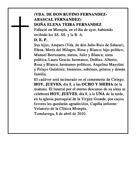 DOÑA ELENA TEIRA FERNANDEZ