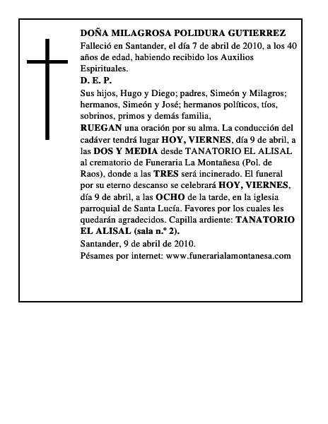 DOÑA MILAGROSA POLIDURA GUTIERREZ
