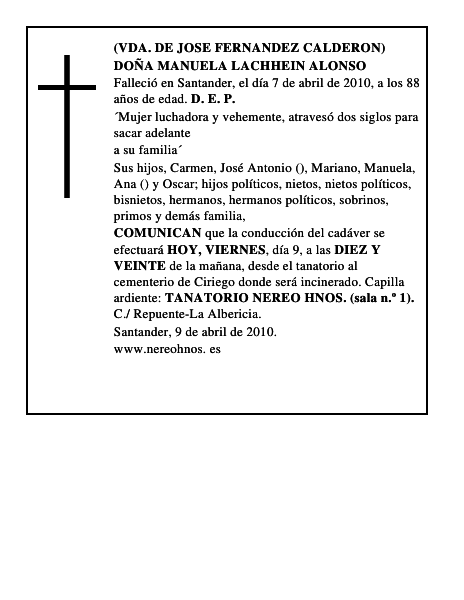 DOÑA MANUELA LACHHEIN ALONSO